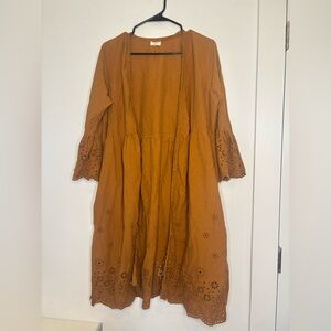 WORLD MARKET LONG LINED BURNT ORANGE EMBROIDERED OPEN FRONT CARDIGAN SZ L/XL